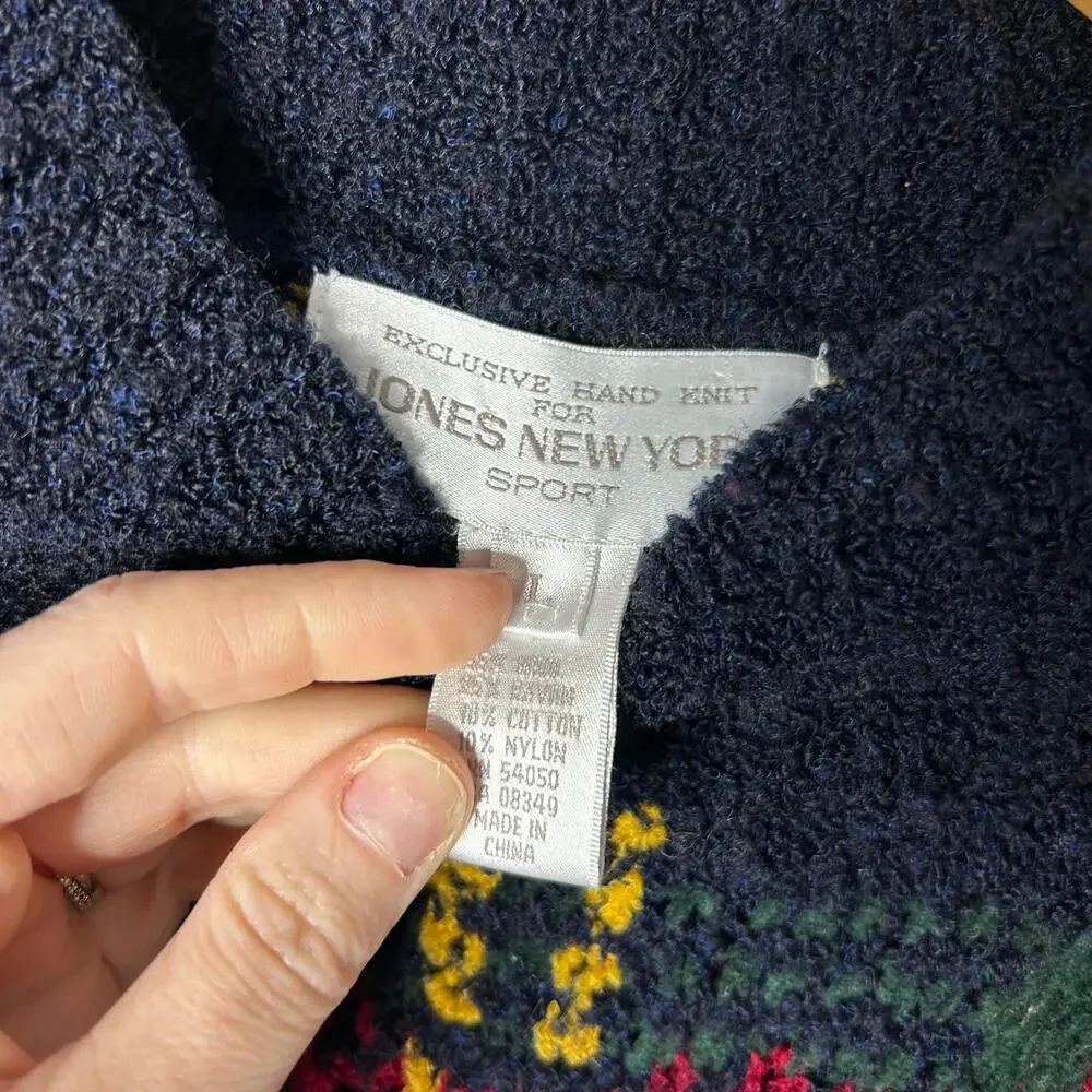 Vintage Hand Knit Jones New‎ York Tartan Plaid Wool Sweater Men's Large